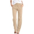 thumbnail image 1 of Summer Lightweight Pure Cotton Pants for Women Simple Style Solid Color Drawstring Casual Pants Loose Comfy Wide Leg Pants, 1 of 5