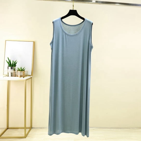 Summer Lightweight Sleeveless Tank Dress Loose Fit Long Comfortable Round Neck Home Casual Wear For Effect Short Dresses for Women Casual Sleeveless Maxi Dress Summer Dresses Casual Long Casual
