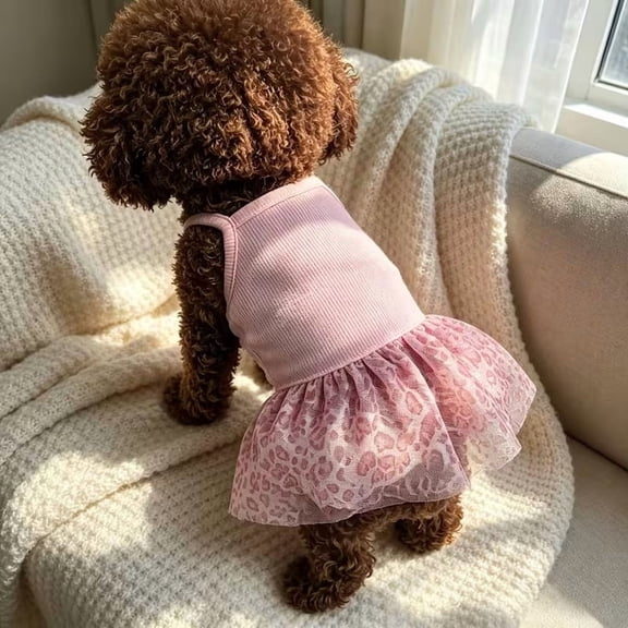 Summer Lightweight White Leopard Print Mesh Dress for Small Dogs & Cats - Trendy Sleeveless Outfit for Chihuahuas, Pomeranians, Shih Tzus, and Poodles