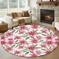 thumbnail image 1 of Summer Lily Round Living Room Rugs 6 ft, Watercolor Pink Flower Pastoral Style Washable Area Rug with Non-Slip Sturdy Edge Binding Round Carpet for Kitchen Office Bedroom, 1 of 9