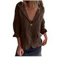 thumbnail image 1 of Summer Linen Blazer for Women 3/4 Stretchy Ruched Sleeve Fully Lined Lightweight Breathable Casual Work Jacket, 1 of 6