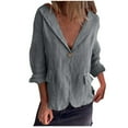 thumbnail image 1 of Summer Linen Blazer for Women 3/4 Stretchy Ruched Sleeve Fully Lined Lightweight Breathable Casual Work Jacket, 1 of 6
