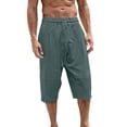 thumbnail image 1 of Summer Linen Capris Pants Men Drawstring Elastic Waist Breathable Beach Vacation Shorts Fathers Day Gift, 1 of 8