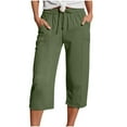 thumbnail image 1 of Summer Linen Capris for Women with Pockets Lightweight Wide Leg Drawstring Elastic Capri Pants Beach Trouser (M, Army Green), 1 of 7