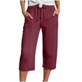 thumbnail image 1 of Summer Linen Capris for Women with Pockets Lightweight Wide Leg Drawstring Elastic Capri Pants Beach Trouser (XL, Wine), 1 of 7