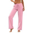 thumbnail image 1 of Summer Linen Casual Pants for Women Elastic Waist Drawstring Loose Trousers with Pockets Soft Relaxed Fits Pants Daily Wear,Pinks,XXL, 1 of 8