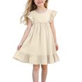 thumbnail image 1 of Summer Linen Dress Toddler Girls Casual Ruffle Hem Babydoll Aline Dress Kids Swing Casual Beach Boho Sundress ( Beige, 1-2 Years ), 1 of 6
