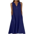 thumbnail image 1 of Summer Linen Dresses for Women Button V Neck Sleeveless Midi Dress Casual Cotton Gauze Shift Dress 2025 with Pockets, 1 of 5