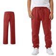 thumbnail image 1 of Summer Linen Pants for Boys Brick Red School Uniform Pants Elastic Waist Drawstring Straight Leg Casual Beach Trousers Pockets 16-17 Years, 1 of 5