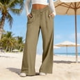 thumbnail image 1 of Summer Linen Pants for Women Wide Leg Beach Pant Elastic Waist Lightweight Casual Flowy Lounge Trousers with Pocket, L, 1 of 7