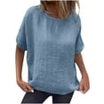thumbnail image 1 of Summer Linen Shirts for Women Plus Size Top Casual Loose Crew Neck Basic Top Womens Clothing, 1 of 9