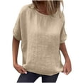 thumbnail image 1 of Summer Linen Shirts for Women Plus Size Top Casual Loose Crew Neck Basic Top Womens Clothing, 1 of 9
