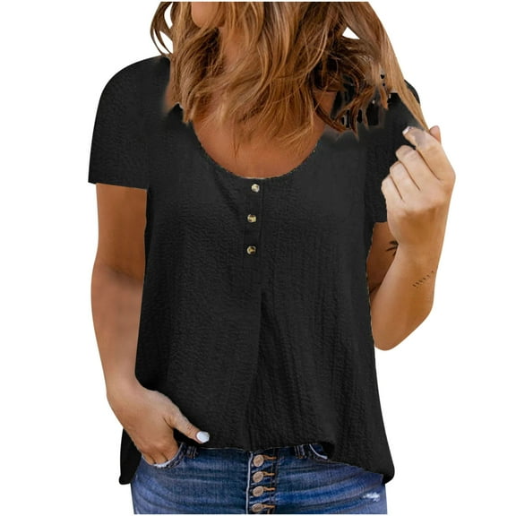Summer Linen Shirts for Women Plus Size Top Casual Loose Crew Neck Basic Top Womens Clothing