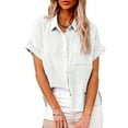 thumbnail image 1 of Summer Linen Short Sleeve Loose Fit Dress Shirts for Women White Leisure Solid Color Work Fashion Women's Casual Button Shirt XXL, 1 of 7