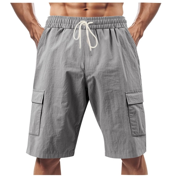 Summer Linen Shorts for Men 2025 Lightweight Casual Elastic Waist Drawstring Short Pant Hiking Cargo Shorts