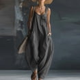 thumbnail image 1 of Summer Linen Sleeveless Jumpsuits for Women Square Neck Wide Leg Outfits Casual Pants Rompers with Pockets, 1 of 5