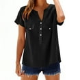 thumbnail image 1 of Summer Linen T-Shirt for Women V-Neck Button Pullover Tops Fashion Comfy Short Sleeve Shirt, 1 of 7
