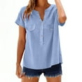thumbnail image 1 of Summer Linen T-Shirt for Women V-Neck Button Pullover Tops Fashion Comfy Short Sleeve Shirt, 1 of 7