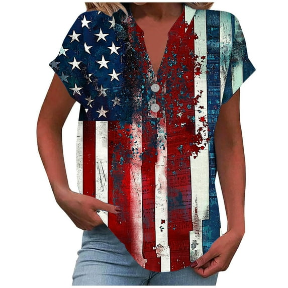 Summer Linen T-Shirts For Womens Henley Neck Tee Short Sleeve T Shirts Floral Printed Tunic Blouses Loose Fitted T-Shirts Boho Dressy Shirts Bussiness Work T Shirts office Clothes
