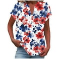 thumbnail image 1 of Summer Linen T-Shirts For Womens Henley Neck Tee Short Sleeve T Shirts Floral Printed Tunic Blouses Loose Fitted T-Shirts Boho Dressy Shirts Bussiness Work T Shirts office Clothes, 1 of 5