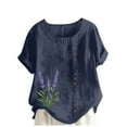 thumbnail image 1 of Summer Linen Tops for Women Floral Trends Tee Shirts Crew Neck Rolled Sleeve Shirts Plus Size Relaxed Fit Tumic Tops Business Casual Dressy Work Blouses, 1 of 4