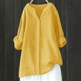 thumbnail image 1 of Summer Linen Tops for Women 2025 Vacation Trendy V Neck Long Sleeve Shirts Casual Button Up Tunic Clothes Yellow XXXXXL, 1 of 4
