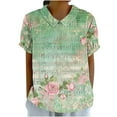 thumbnail image 1 of Summer Linen Tops for Women Floral Printed Loose Fit Casual T Shirts with Collar Plus Size Beach Outfits S-5XL (L, Light Green), 1 of 5