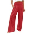 thumbnail image 1 of Summer Linen Wide Leg Pants for Women High Waisted Loose Fit Palazzo Pants Boho Beach Pilates Trousers with Pockets, 1 of 4