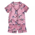 thumbnail image 1 of Summer Little Girls Imitate Silk Flower Print Pajama Set Short Sleeve Blouse Pants Sleepwear Suit,1-6T, 1 of 9