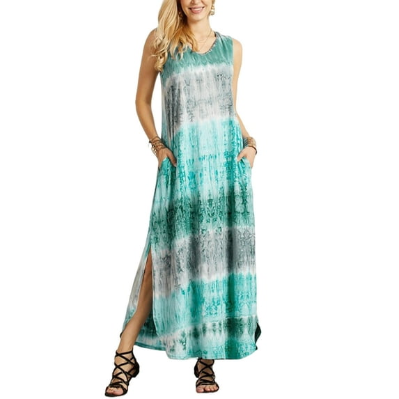 Summer Long Dresses for Womens Bobo Beach Maxi Sun Dress Sleeveless Tank Vest Shirt Dress with Pockets