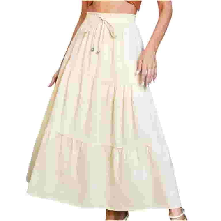 【WOOHWA】TIERED COTTON SKIRT Summer Long Skirts for Women Cotton Linen High Waist Boho