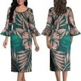 thumbnail image 1 of Summer Long-Sleeved Flared Sleeve Dress Crew-Neck Maxi Skirt Knee-Length Polynesian Custom Dress 2024 New Model, 1 of 2