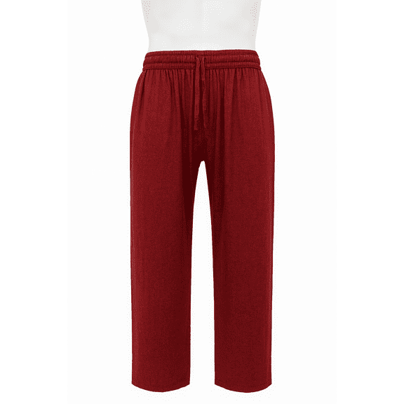 Summer Loose Cotton Trousers – Lightweight 100% Cotton Nepalese Lounge Pants with Elastic Waist, Hip & Back Pockets – Deep Carmine