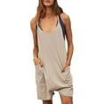 thumbnail image 1 of Summer Loose Fit Solid Color Scoop Neck Sleeveless Rompers,Womens Casual Spaghetti Strap Shorts Jumpsuit with Pockets, 1 of 8