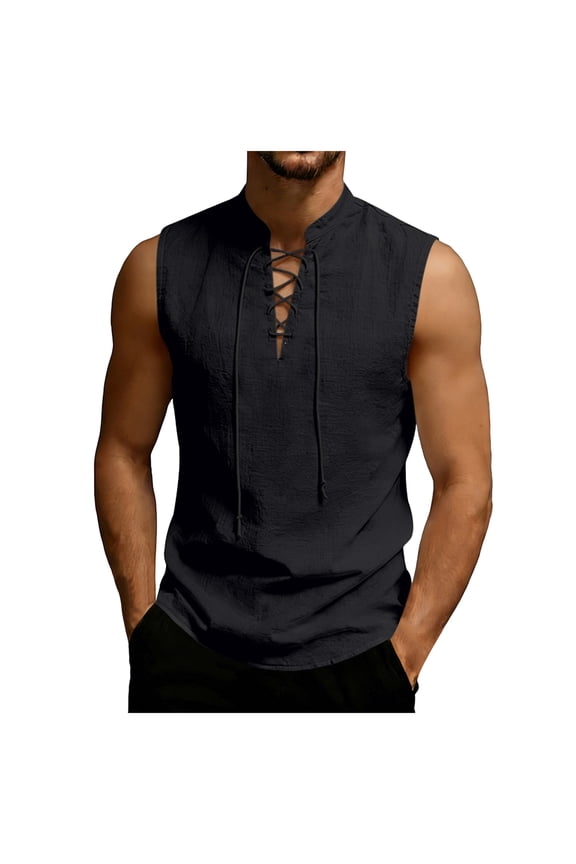 Summer Loose Men's Medieval Drawstring Linen Breathable Loose Sleeveless Vest