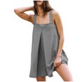 thumbnail image 1 of Summer Loose Romper for Women Flowy Ruffle Tank Top Short Jumpsuit with Pocket Wide Leg Front Slit Layer Dressy Outfits, Gray, XL, 1 of 7