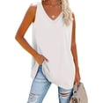 thumbnail image 1 of Summer Loose Women Sleeveless Casual Basic Solid Color Shirts Tunic Tops V Neck Tank Tops, 1 of 6
