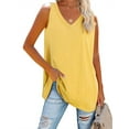 thumbnail image 1 of Summer Loose Women Sleeveless Casual Basic Solid Color Shirts Tunic Tops V Neck Tank Tops, 1 of 6