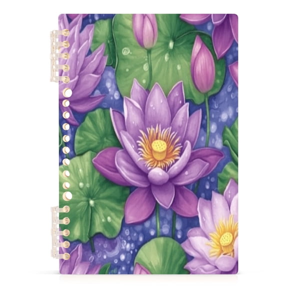 Summer Lotus A5 8.3x5.7in PP Notebook, Adjustable Rings, 60 Sheets, Diary or Journey Note
