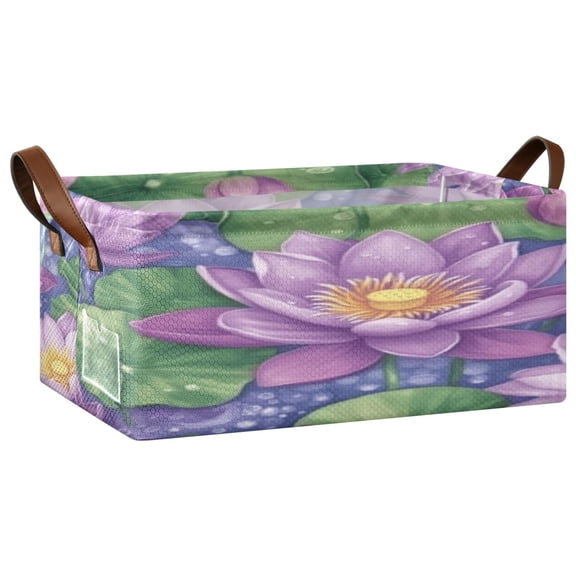 Summer Lotus Open Home Storage Bins Foldable Metal Frame Shelf Baskets 16.9x11.4x7.7in Water-Resistant