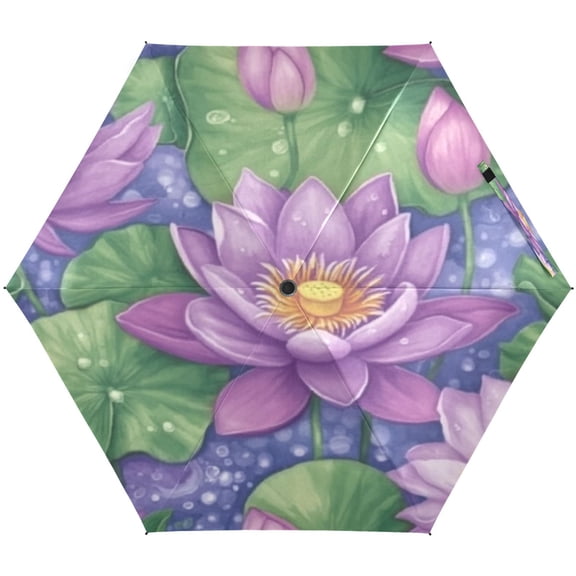 Summer Lotus Umbrellas for Sun Auto Open Close UV50+ Waterproof 5-Fold Compact Fiberglass Frame