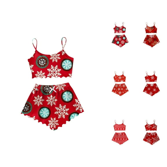 Summer Lounge Set – Women’s Pajamas with Tank Top Women's Christmas Snowflake Print Sleeveless Top & Shorts Pajama Set Cozy 2 Piece Wear