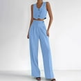 thumbnail image 1 of Summer Lounge Sets For Women Fashion V-Neck Waistcoat Pants Wide-Leg Pants Solid Color Casual Sky Blue Matching Lounge Sets S-2XL, 1 of 6