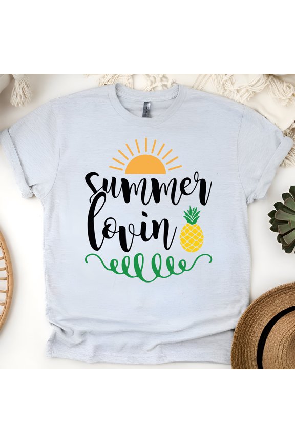 Summer Lovin T-Shirt – Pineapple and Sunshine Graphic Tee, Ash, Size M