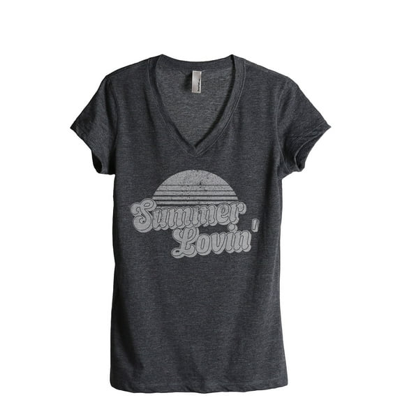 Summer Lovin' Women's Fashion Relaxed V-Neck T-Shirt Tee Charcoal Grey X-Large