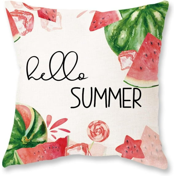Summer Lumbar Pillow Cover 12x20 Watercolor Watermelon Hello Summer Decortions Throw Pillowcase Farmhouse Patio Outdoor Cushion Case for Sofa Bed