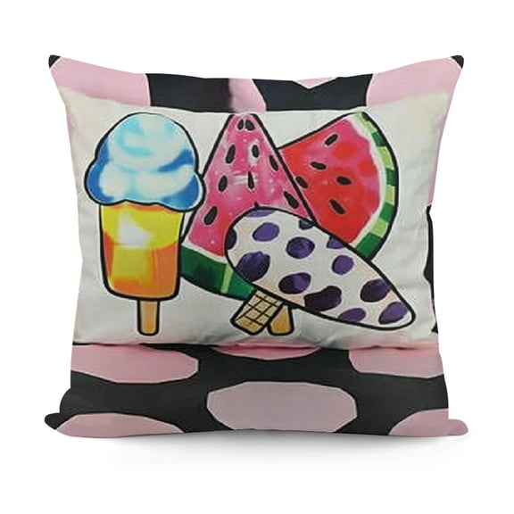 Summer Lumbar Pillow Cover Watercolor Watermelon Ice Cream Decorative Farmhouse Hello Summer Patio Outdoor Cushion Case for Sofa Couch Home Bed Decor
