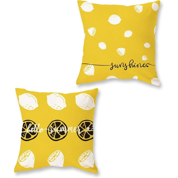 Summer Lumbar Pillow Covers 12x20 Farmhouse Lemon Hello Sunshine Outdoor Throw Pillows Yellow Summer Patio Decorations Cushion Case for Sofa Couch Set of 2