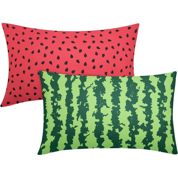Summer Lumbar Pillow Covers 12x20 Inch Set of 2 Watermelon Decorative Throw Pillows Green Red Pillow Cases Farmhouse Home Decor for Cushion Couch Sofa Outdoor