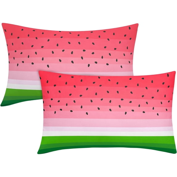 Summer Lumbar Pillow Covers 12x20 Inch Set of 2 Watermelon Decorative Throw Pillows Green Red Stripes Pillow Cases Farmhouse Home Decor for Cushion Couch Sofa Outdoor